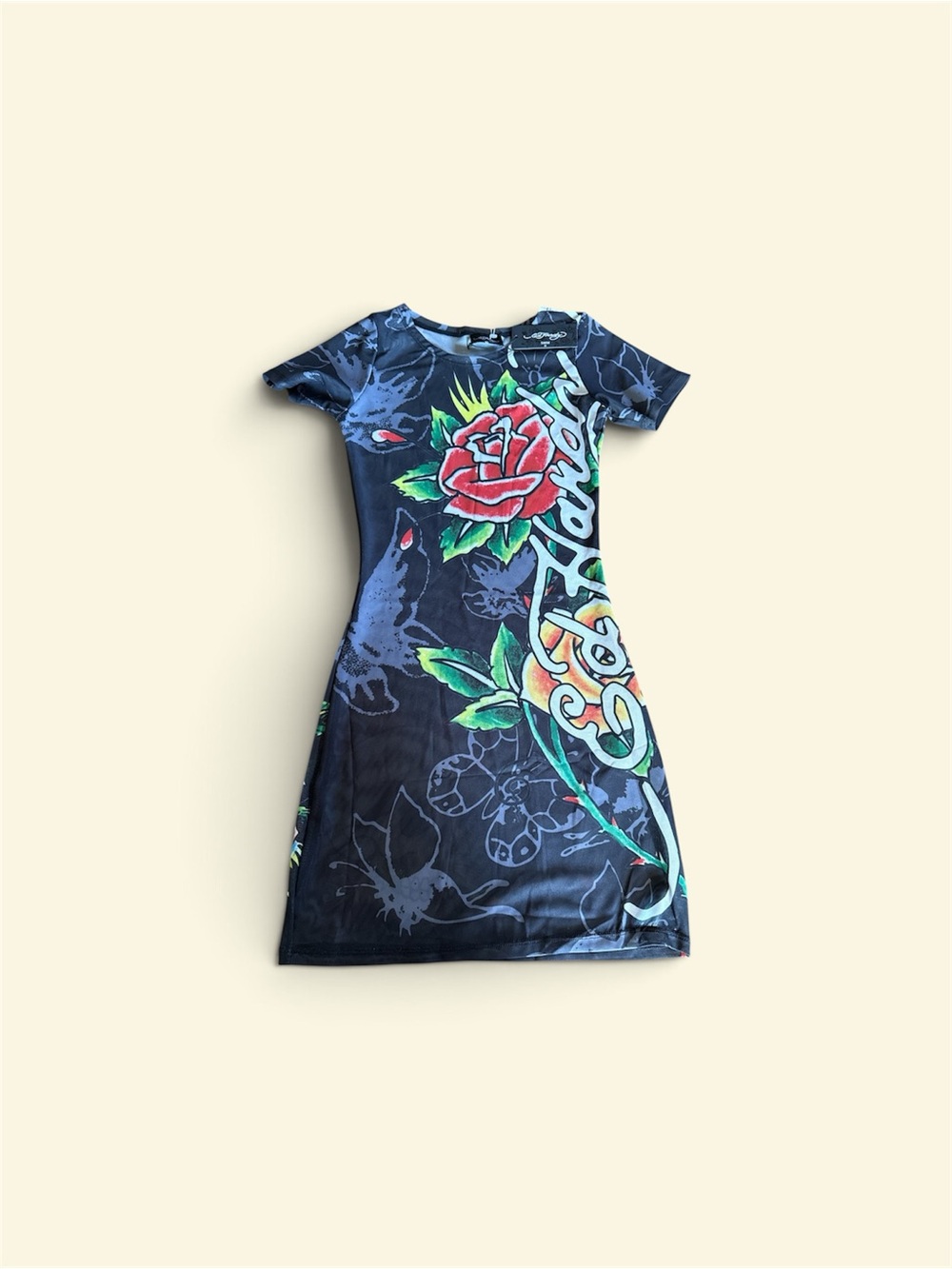 ED HARDY SWIM BLACK SKULL FITTED MESH DRESS ROSE NWT Xl